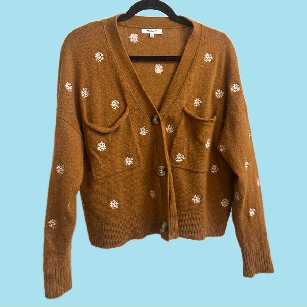 Madewell Brown and White floral Cardigan Sweater